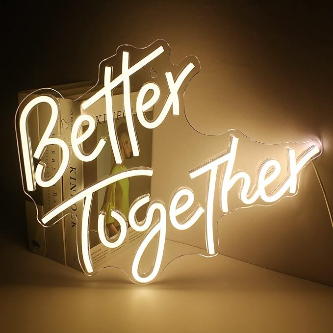 Looklight Better Together Neon Sign,Neon Light for Wall Decor,Wedding Neon Sign,Warm White Led Neon Light USB Letters Neon Signs Led Signs for Wedding,Engagement Party,Birthday