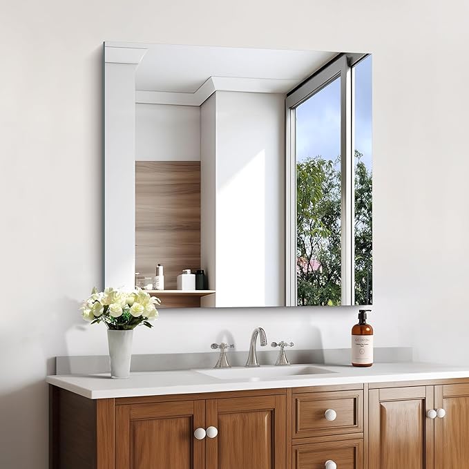KOCUUY Frameless Mirror, 30"x30" Square Rectangle Bathroom Mirror for Over Sink, Upgraded Shatterproof Unframed Design for Bedroom, Living Room, Entryway