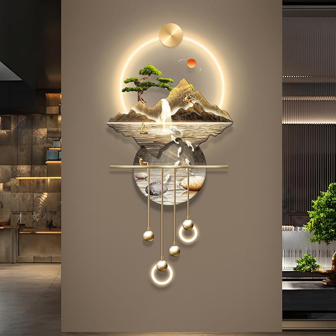 LED Light Decor Wall Art, 3D Art Wall Decor with Light, Decors Walls Sculptures Large 3D Art, Decors Walls Sculptures Lighting Modern, Plug-in Power Supply, Gold F, 23x53IN