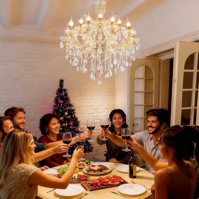 Modern Large Chandeliers Maria Theresa Crystal Chandelier for Dining Room, Living Room, Entryway, Staircase 2 Layers 15 Lights High Ceiling Pendant Lamp Luxury Chandelier D29.5 H28.7