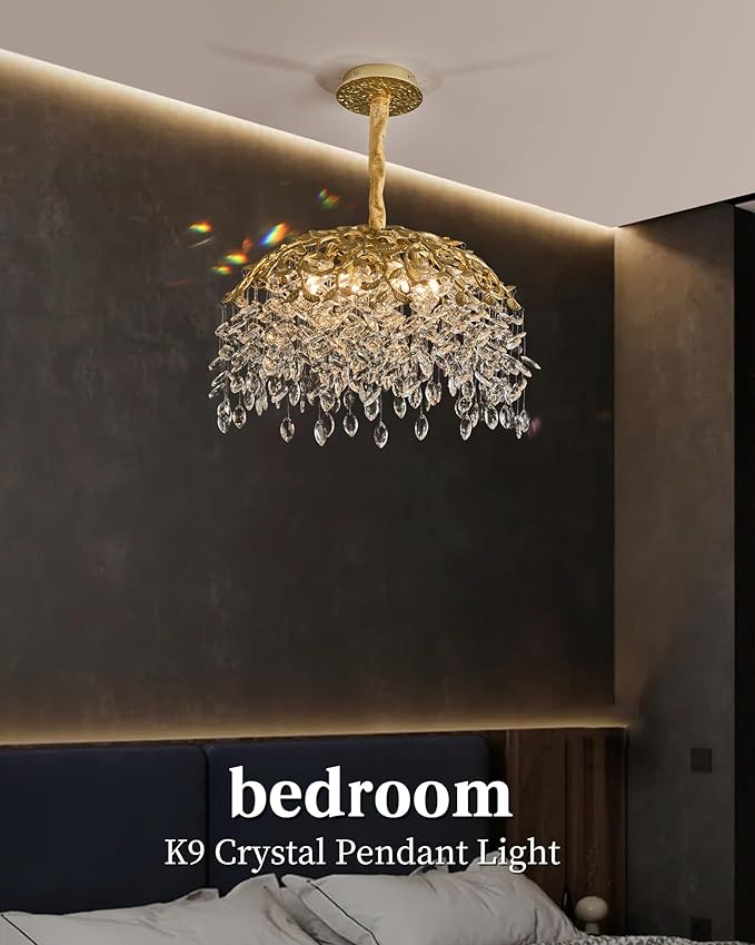 Modern Crystal Chandelier for Dining Room, 8-Light 23.62" Gold Tree Branch Chandeliers, Luxury K9 Crystal Rectangular Chandeliers for Kitchen Island Living Room