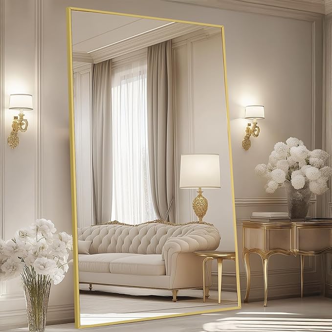 MELOMOIR 82"x44" Oversized Floor Mirror Freestanding, Oversized Mirror Full Length for Bedroom Living Room Dressing Room Gym Yoga Hair Salon, Gold Mirror Full Length with Shatterproof Tempered Glass