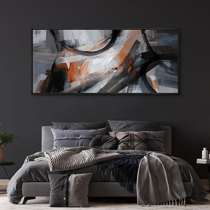 KLAKLA Wall Art for Living Room - Black and Orange Boho Abstract Canvas Framed Wall Decor Office Bedroom Art Modern Large Picture Artwork for Walls Prints Paintings Artwork 70x31 Inches