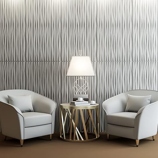 Art3d 46.2 Sq. Ft. White Large PVC 3D Wall Panels for Interior Wall Décor, Textured Wavy Decorative Panels, Pack of 6 Tiles (47.2" × 23.6")