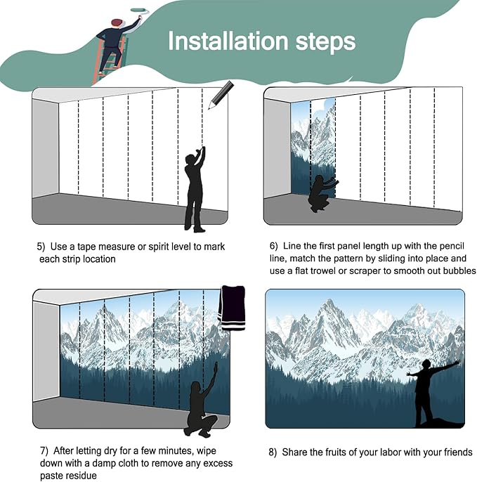 -Forest Snow Mountain Peaks Blue Sky Wallpaper Bedroom Living Room XT09 L 180" x 115"