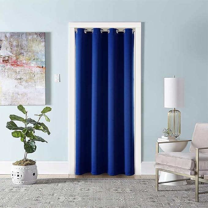 ChrisDowa Blackout Door Curtains for Doorway Privacy, Grommet Closet Curtains for bedroom closet door, Thermal Insulated Temporary Doorway Cover Room Divider Drapes (1 Panel, Royal Blue, 52 x 80 Inch)