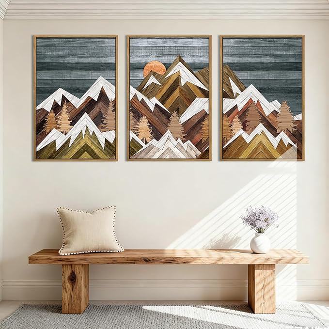 BINCUE Extra Large Mountain Wall Art Decor large Artwork Mountain Wall Decor 24x36 Inches Set of 3 Framed Painting for Living Room Bedroom Office