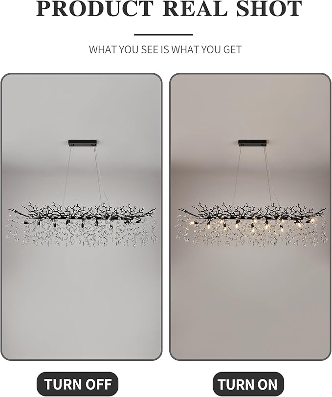 Modern Tree Branch Chandelier for Dining Room, 16 Lights Rectangular 59" Crystal Black Chandeliers for Kitchen Island Dining Room Living Room