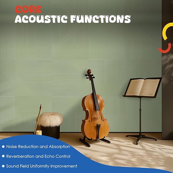 Acoustic Panels 6 Pack, Soundproof Wall Panels 23.6 x 23.6 Inches, Large Decorative Sound Absorbing Panels,Self-Adhesive Acoustic Treatment for Home Studio Office, VerdeLux