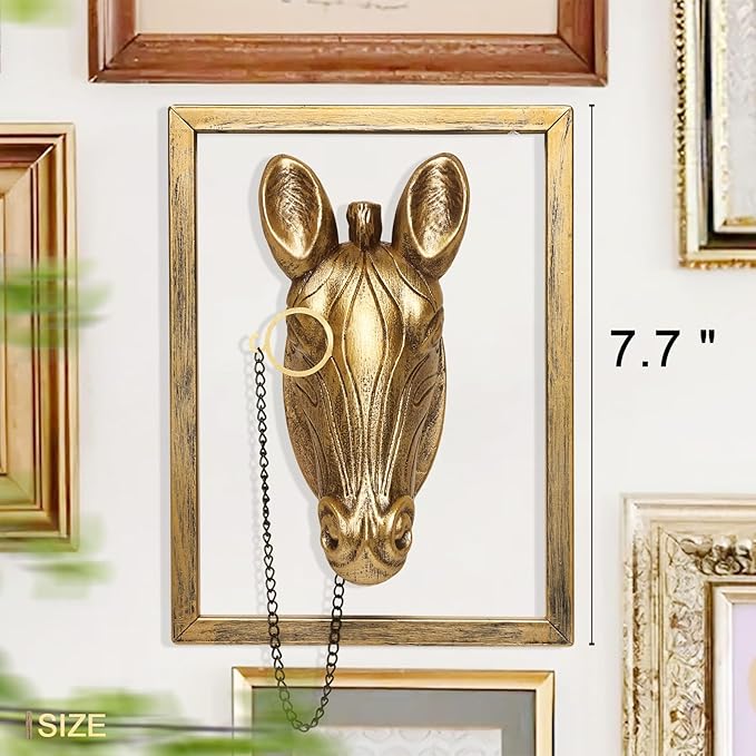Newinhome Animal Heads Wall Decoration (Gift Metal Frame) Resin Animals Sculptures Head Wall Hanging Decor Gold vintage Wall Sculpture for Living Room Bedroom Office(Zebra)