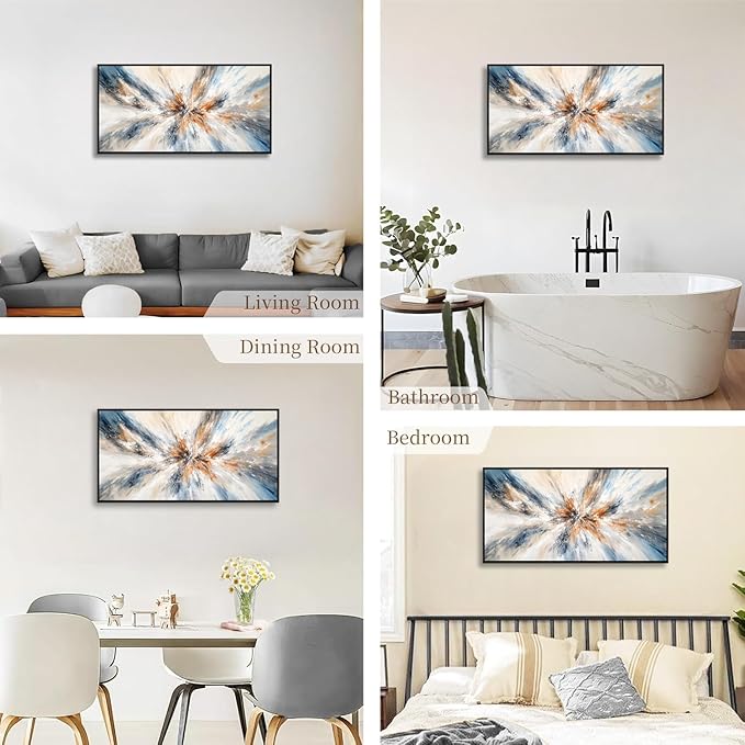 Abstract Painting Wall Art Large size Framed Canvas Prints 24" x 48" Blue and Orange Abstract Modern Minimalist Living Room Decor for Bedroom Office Wall Decor