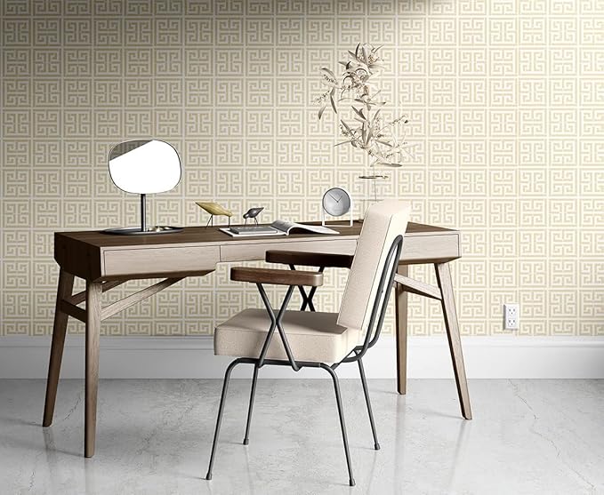 17.7"x236.0"Greek Key Peel and Stick Wallpaper Modern Classic Geometric Trellis Self Adhesive Wallpaper Silver/White Textured Vinyl Contact Paper Washable