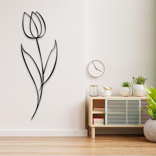 Minimalist Floral Metal Wall Art, Modern Tulip Design for Home Decor, Metal Flower Wall Sculpture for Living Room, Bedroom, or Office (71x24 inches)