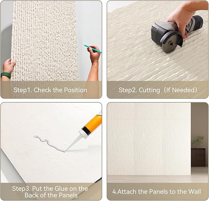 OUZUGIE 4 PCS Faux Stone Wall Panel 47.2’’ x 23.6’’ Interior Exterior Wall Decor 3D PU Panel with Flowing Water Design White