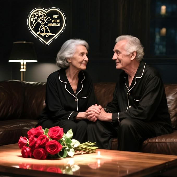 Lucunstar Wedding Neon Sign Happy Anniversary LED Sign for Wall Decor Warm White LED Light Love Signs Heart Decor in Wedding Party Bedroom Home Live Room Love Gifts for Couple in Anniversary Party