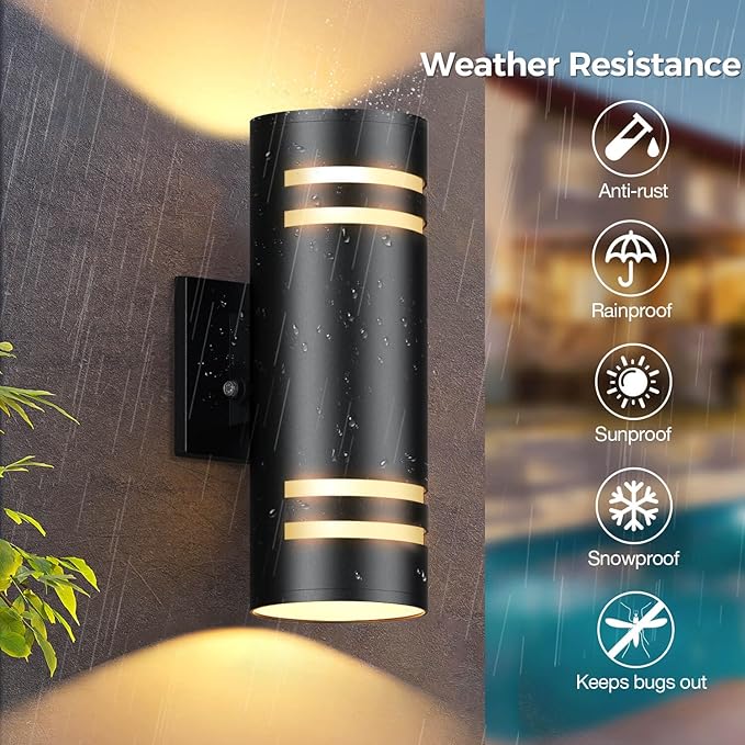 KIZON Smart Outdoor Wall Light, Modern RGBCW Sconce Color Changing, Dimmable Up and Down Lights Black Outdoor Light Fixture App Control with Remote Compatible with Alexa Google Assistant, ETL Listed