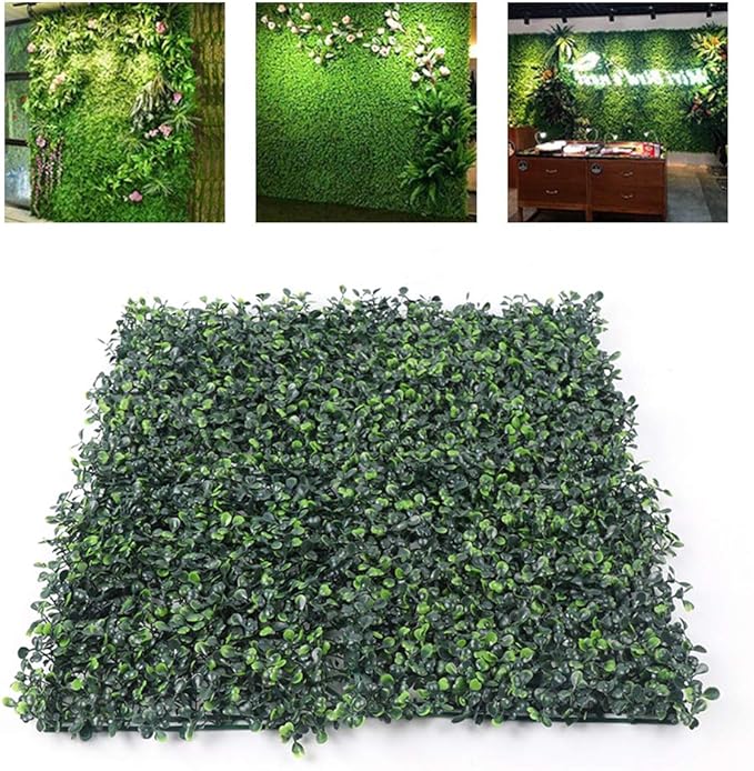 48 PCS Grass Wall Panels, 10"x 10" Artificial Boxwood Hedge Greenery Backdrop Covers, Privacy Hedge Screen for Indoor Outdoor Garden Backyard Fence