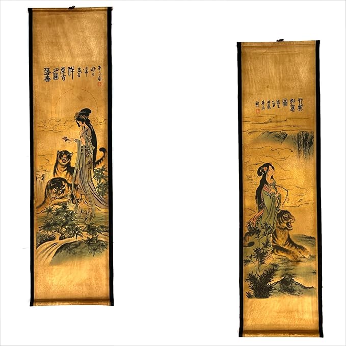 CIFIBIFUN Wall Japanese Geisha Tiger Art Prints Posters Painting Japan Traditional Vintage Style,4 Panels Home Walls Decor (Super Old Aging Paper, A Japan Painting)