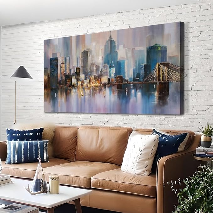 Ardemy Cityscape Wall Art Living Room Canvas Wall Decor Large Abstract Skyline New York City Paintings Wall Decor Modern NYC Pictures Artwork for Walls Bedroom Home Office, 48"x24"