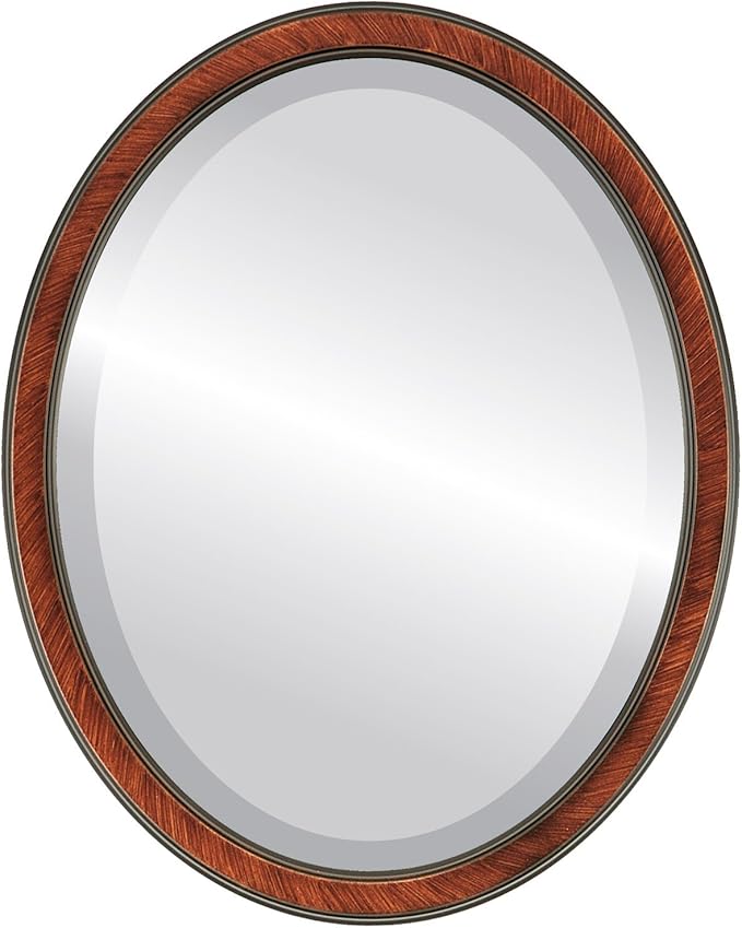 OVALCREST Oval Beveled Wall Mirror for Home Decor - Toronto Style - Vintage Walnut - 22" x 18"