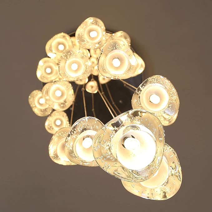 20-Light Modern Chandeliers for Entrance High Ceiling Chandelier Living Room Lights Fixture LED Ceiling Lamp Bubble Crystal Adjust Hanging Pendants Lighting for Stairwell Hallway Foyer