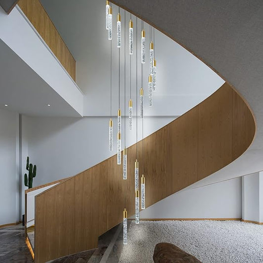 18-Light Modern Living Room Chandelier Gold Brass Finish Crystal Ceiling Pendant Lights LED Dimmable 108W 6000K Staircase Large Chandeliers for Entryway Lobby Foyer High Ceiling Chandeliers