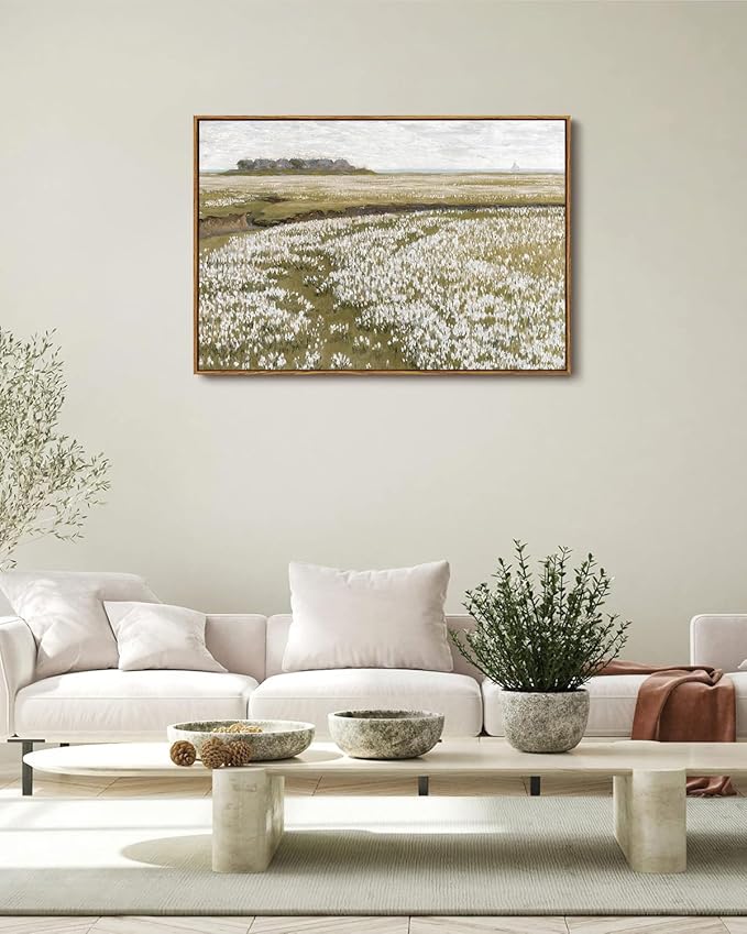 KISSFOX Vintage Landscape Canvas Wall Art Nature Wildflower Field Scenery Prints Country Painting Picture Decor Artwork Rustic Farmhouse Gallery Office Living Room Bedroom Bathroom