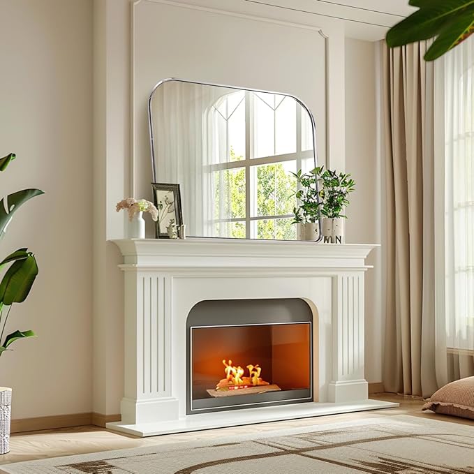 ANDY STAR Polished Chrome Arched Mirror, 36x30’’ Arch Mantel Mirror Rounded Corner for Fireplace, Bathroom, Powder Room in 1 inch Anti-Rust SUS304 Tube Metal Frame Wall Mounted