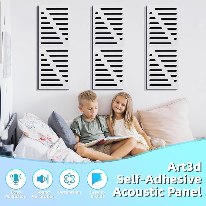 Art3d 6-Pack Self-Adhesive Soundproof Acoustic Panels for Wall, 16 x 12 Inch Stripe Design Noise Block with Polyester & Foam for Bedroom Studio Office