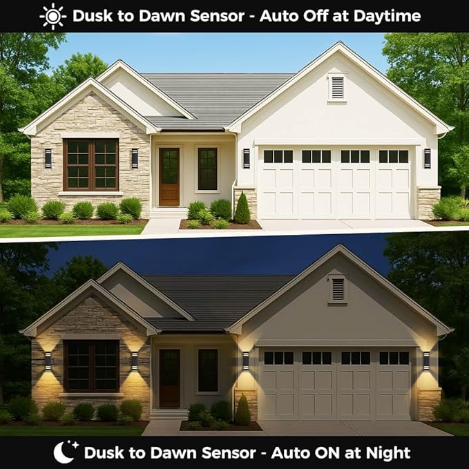 KIZON Modern Smart Porch Lights RGBCW, Dusk to Dawn Outdoor Lights Color Changing App Control with Remote, Dimmable WiFi Up and Down Lights Outdoor Sconce for House Theater Garage, ETL Listed, 2 Pack