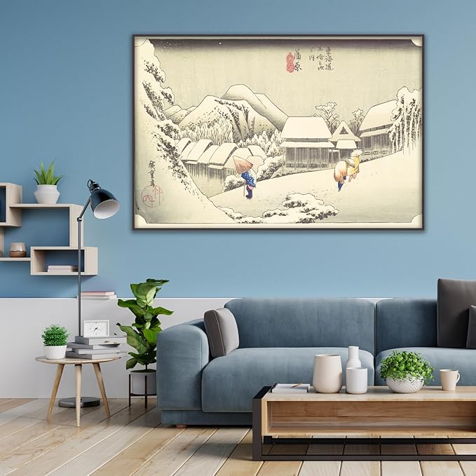 OKRA A Snowy Evening at Kambara Station Poster by Utagawa Hiroshige Canvas Art Print - Traditional Japanese Painting Snow Pictures Landscape Wall Decor for Kitchen Bedroom Unframed(12×16in/30×40cm)