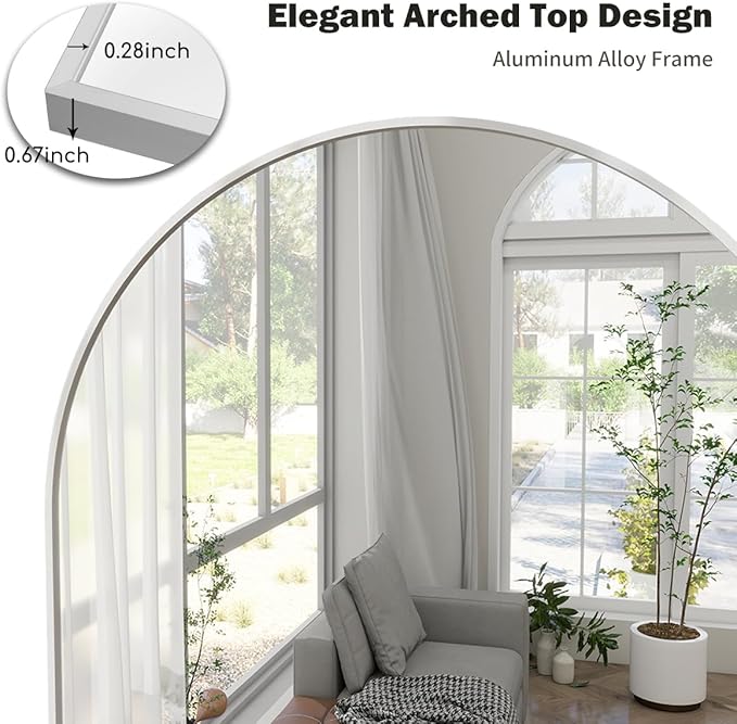 Arched Full Length Mirror, 64"*21" Large Floor Mirror, Full Body Mirrors for Leaning or Hanging, Standing Mirrors for Bedroom, Living Room,Dressing Room, Aluminum Alloy Frame, Silver