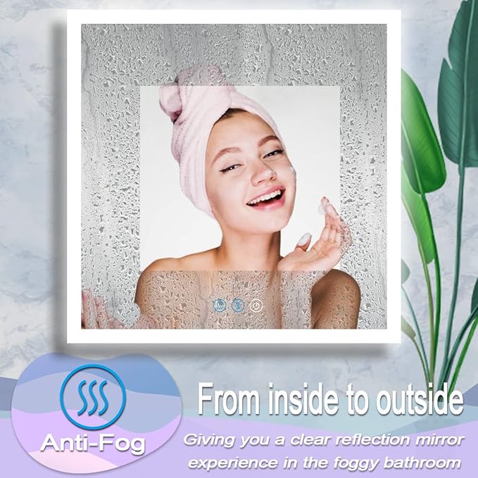 36 x 36 Inch Square Backlit LED Bathroom Mirror Anti-Fog 3 Color Adjustable Brightness Backlit Frameless Lighted Mirror for Bathroom Wall 36in Square Smart Light up LED Bathroom Mirrors