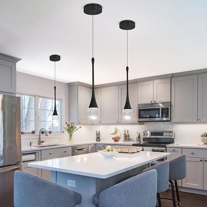 Modern Pendant Lights for Kitchen lsland LED Dimmable Raindrop Chandelier Crystal Ceiling Pendant Lighting for Dining Room Hallway Bar Living Room (1 Pack)