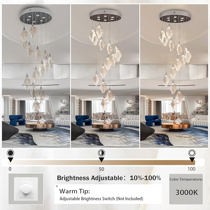 Large Chandeliers for High Ceilings, 20-Lights Modern LED Long Staircase Chandeliers, H78 Bionic Leaf High Ceiling Foyer Chandelier, Big Chandelier Light Fixture for Foyer Entryway-Silver