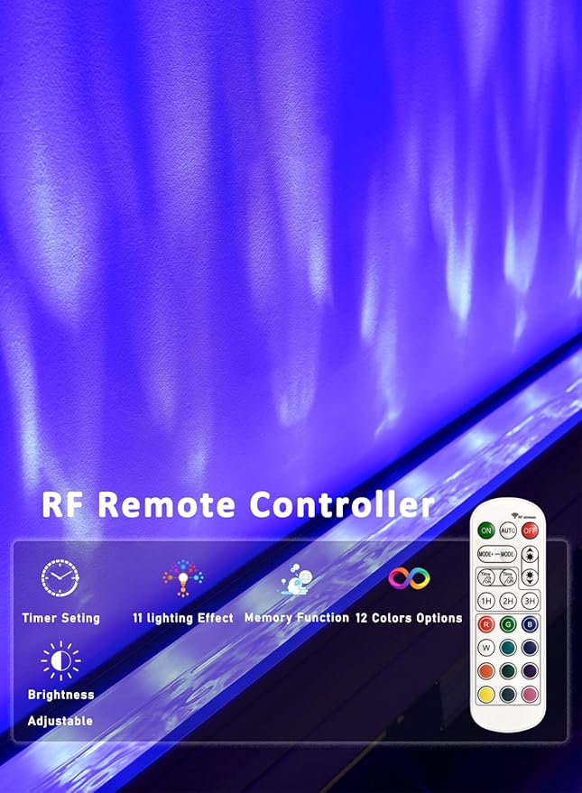 Ocean Wave Wall Wash Lighting, 60W Water Effect Projector Wall Washer LED Lights with Remote, RGBW Ambient Stage Lighting, 120V, Dimmable &Timing&11 Modes Color LED Light Bar