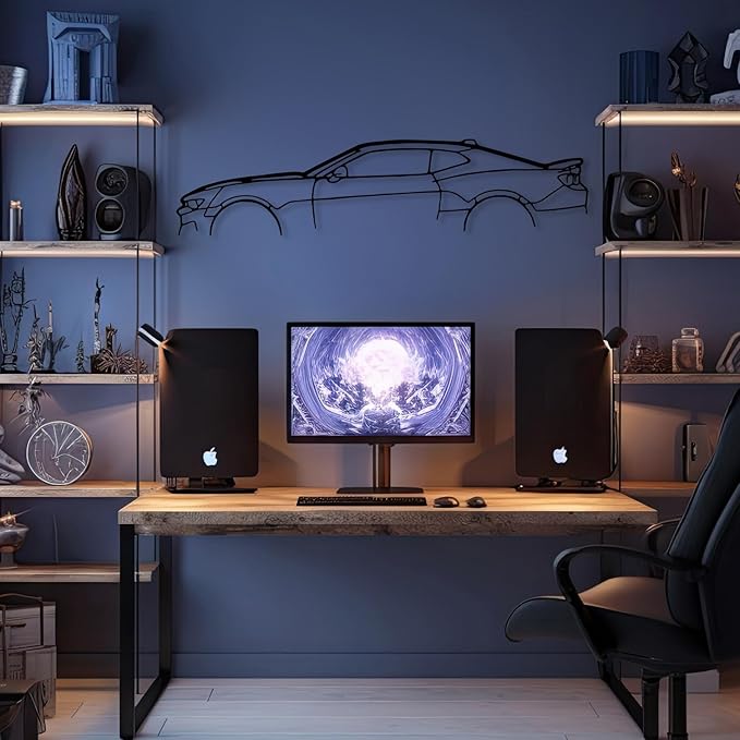 Camaro Silhouette Metal Car Wall Art, Sports Car, Automotive Silhouette Line Decoration, Minimalist Sculpture for Garage, Man Cave, Indoor Outdoor Wall Hanging, Gift for Boyfriend (Black-35x8.2”inch)