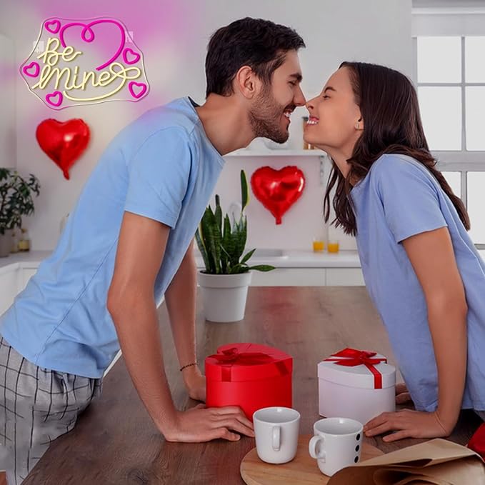 Looklight Be Mine Neon Sign Warm and Pink Hearts Led Neon Light for Wall Decor Colorful Neon Light Up Signs for Coffee Shop Bar Wedding,Engagement,Birthday Party,Girl Bedroom Gifts