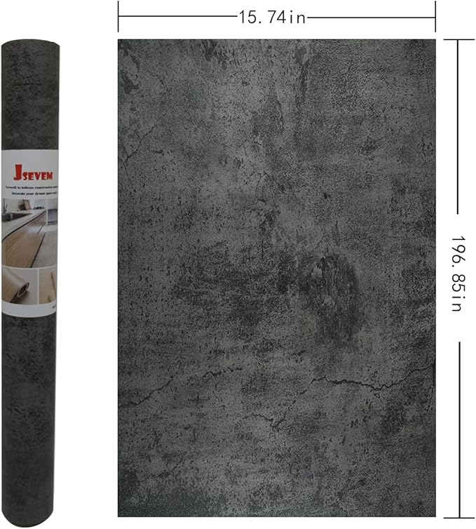 JSEVEM 16"×197" Extra Thick Dark Blue Grey Concrete Wallpaper Peel and Stick Faux Industrial Gray Concrete Cement Contact Paper Vinyl Matte Textured Adhesive Tile Stickers for Kitchen Cabinets Table