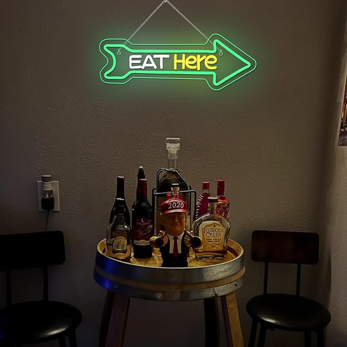 Looklight Arrow Neon Sign Eat Here Neon Lights for Wall Decor Green Led Lights for Home Kitchen Fast Food Restaurant Bar Party Cafe Coffee Diner Decor Food Truck Pizza Shop Decorations