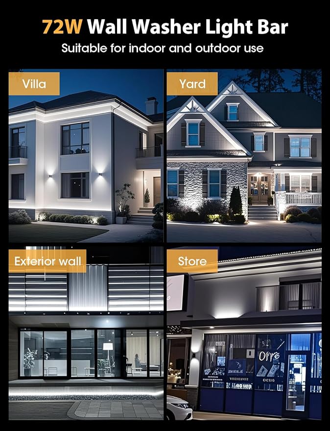 72W 7920LM Super Bright LED Wall Washer Light Bar, 6000K Daylight White, IP67 Waterproof Heavy-Duty Outdoor Wall Washer Lights for Building, Landscape, Yard, Church Lighting (40 Inch, 120V)