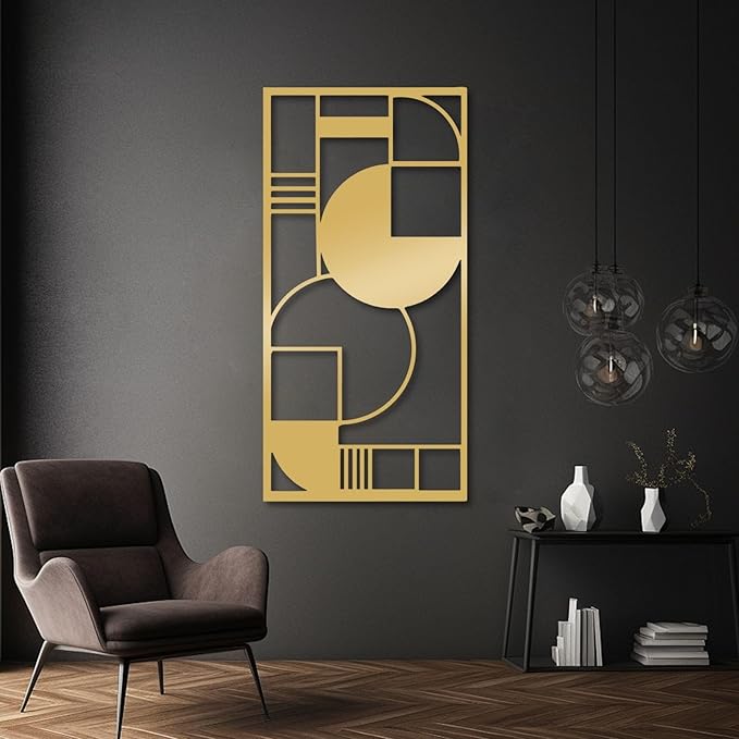 Metal Geometric Wall Art, Modern Abstract Geometric Metal Wall Hanging Decor Art for Living Room Bedroom Office Home Decor (Black, 59 x 29 in | 150 x 74cm)