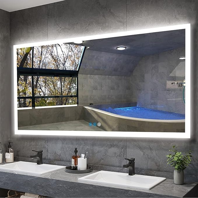 60 x 30 Inch LED Mirror for Bathroom Wall Large Backlit Mirror 60 Inch Lighted Vanity Mirror with Lights 3 Color Dimmable Antifog Horizontal Vertical Bathroom Smart Lightup Wall Vanity Mirror