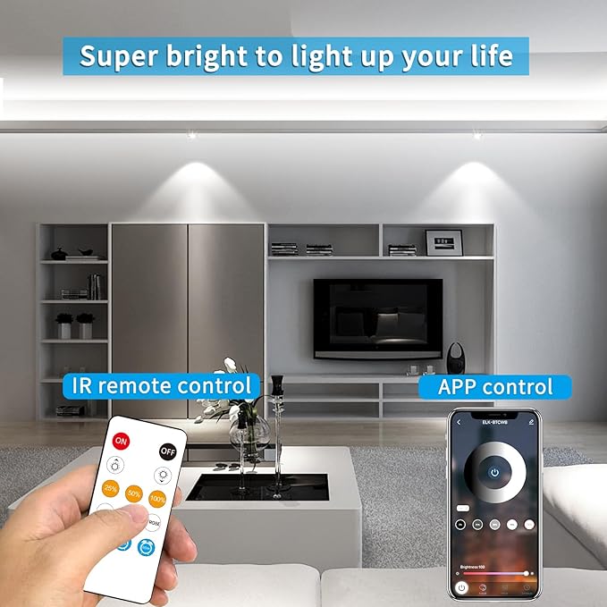 50FT COB LED Strip Lights White Dimmable DC 24V 6000K Flexible LED Tape Light for Bedroom, with Remote and app Control LED Tape Lights,for DIY Home Decoration