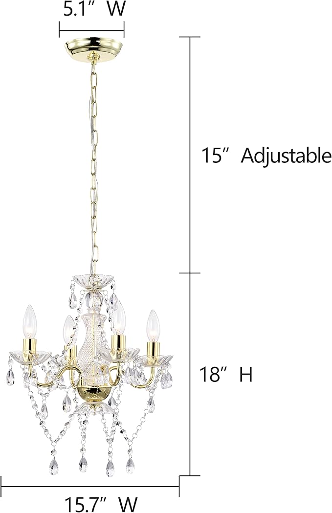 LaLuLa Antique Gold Chandelier Mini Crystal Chandelier Lighting 4 Light Small Modern Chandelier for Dining Room