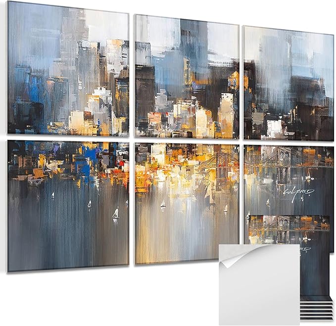 Art Acoustic Panels, 72"x48"x0.4" Sound Absorbing Panels,Better Sound Panels than Soundproof Foam,Self adhesive Soundproof Wall Panels for Recording Studio, Abstract city