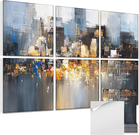 Art Acoustic Panels, 72"x48"x0.4" Sound Absorbing Panels,Better Sound Panels than Soundproof Foam,Self adhesive Soundproof Wall Panels for Recording Studio, Abstract city