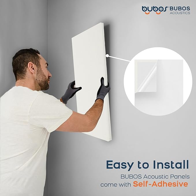 BUBOS 4 PCS Acoustic Panels,23.6''x11.8'' Fabric Soundproof Wall Panels,Self-adhesive Sound Absorbing Panels for Studios, Office, Home Theater, Fabric-Clad Off-White