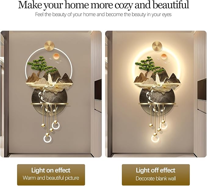 Bonsai 3D LED Wall Art Light Wall Sculpture Painting Decoration Art Modern Wall Hanging Painting for Living Room Entrance Corridor Decorative Wall Mounted Lamp(Stylle I)