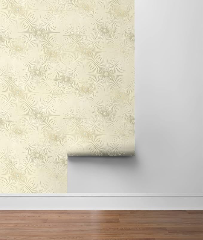 NextWall Star Burst Geo Mid Century Peel and Stick Wallpaper (Ivory & Metallic Gold)